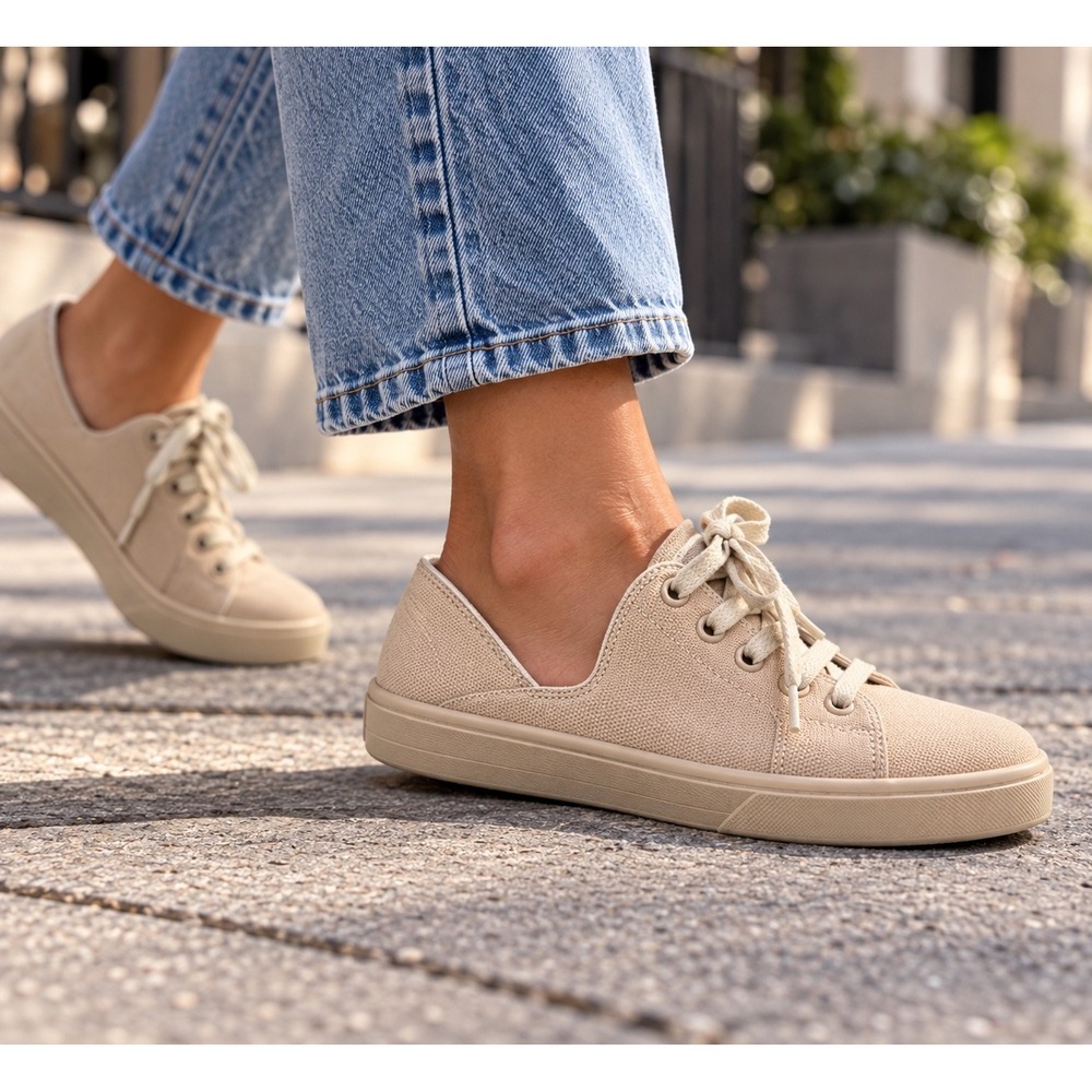 Freda Salvador EDA Sand Canvas D'Orsay Sneakers Beige Low Top Lace Up Spain 6.5